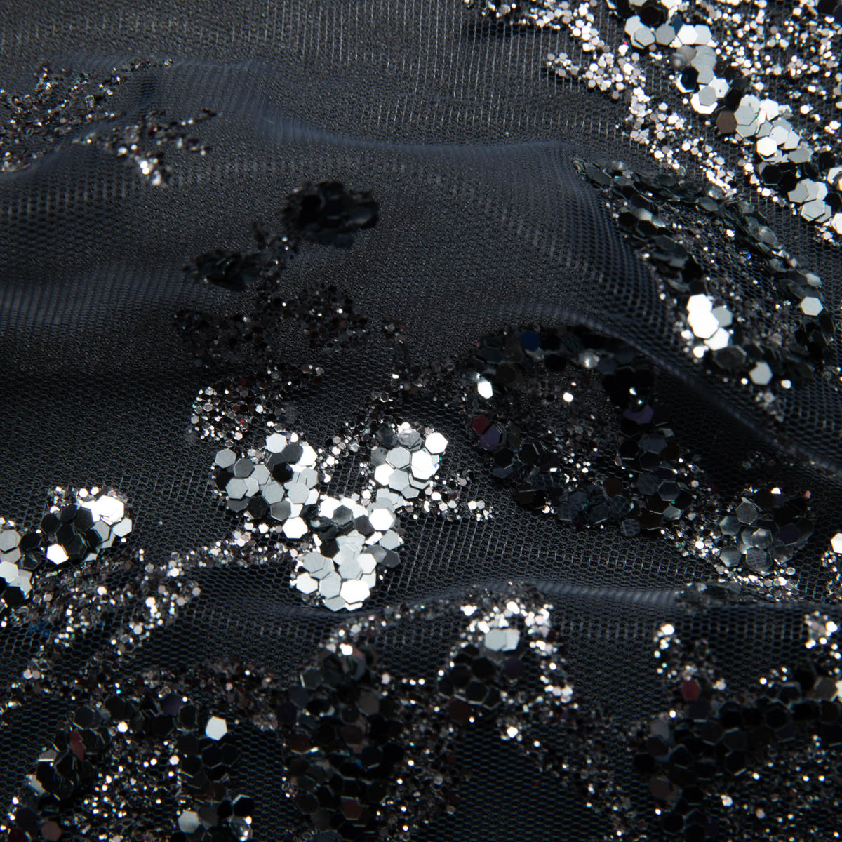 1 Yard Tulle Lace Fabric with Glitter and Floral Pattern, 58" Wide