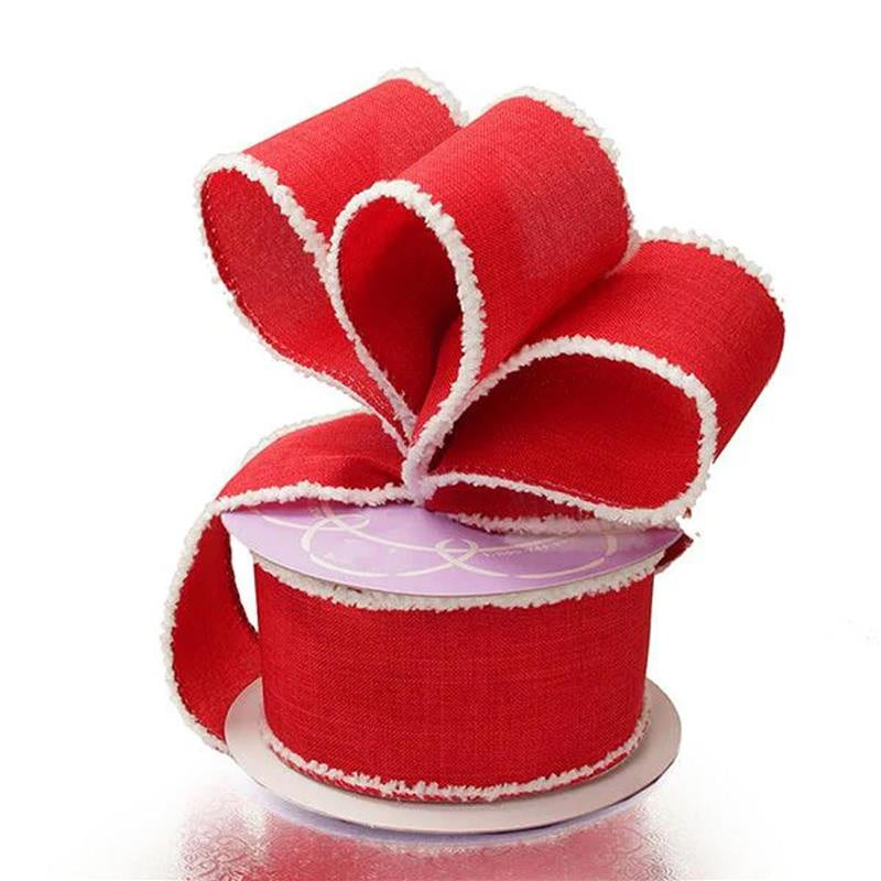 Fluffy Edged Faux Jute Ribbon 2 1/2 '' x 10 yd Red / White Color 1 / ROLL