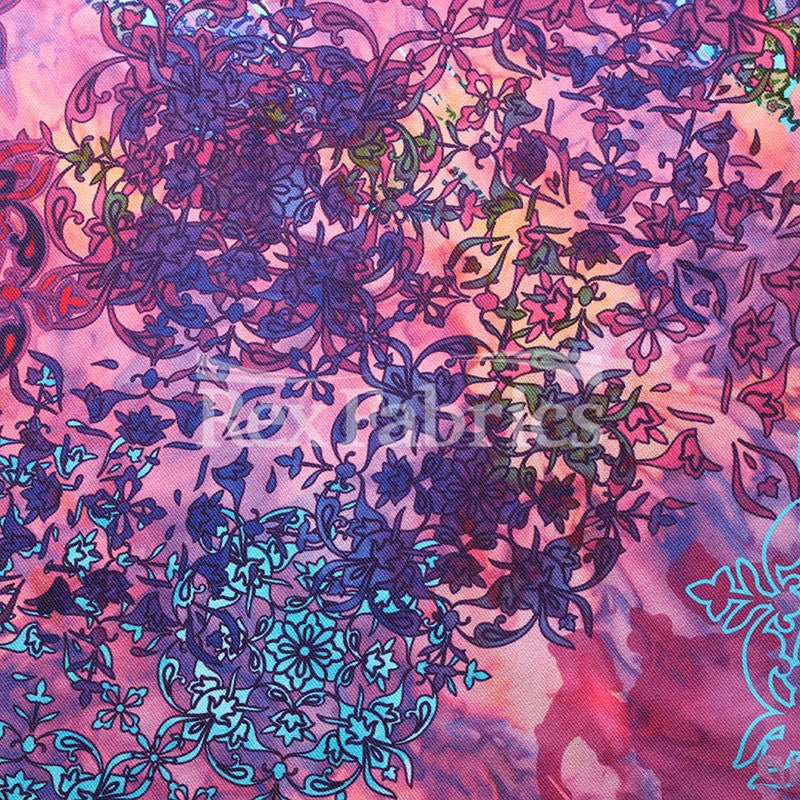 Gypsy Queen Polyester Spandex Fabric - Blue Lime Or Fuchsia Aqua, Gypsy Paisley Print, 58/60" Width (1 Yard)