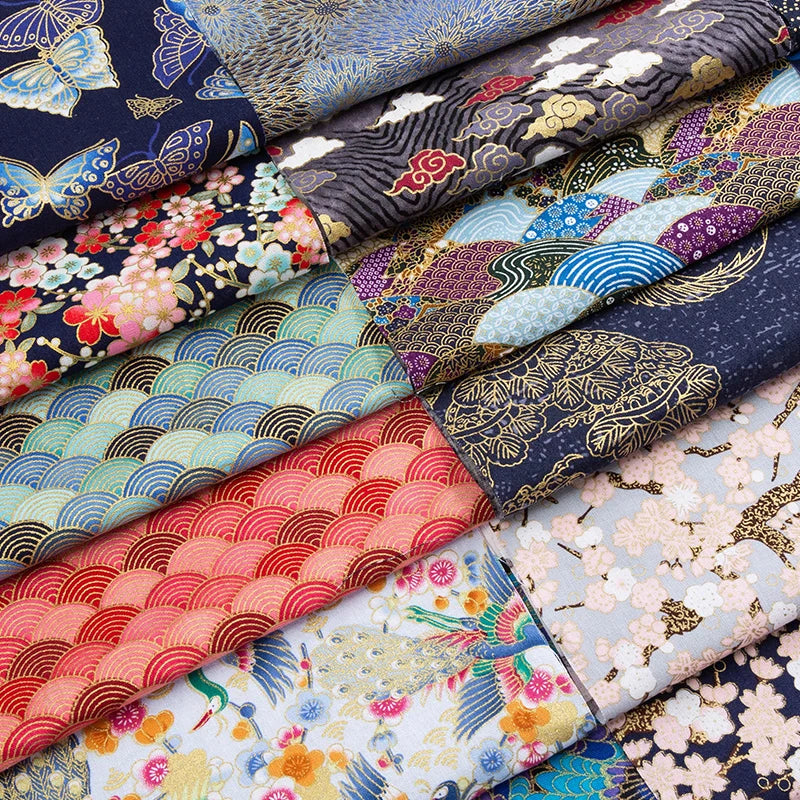 50x145cm Japanese Kimono Bronzed Fabric Sushi Cherry Blossoms Print Cotton Cloth DIY Materials Patchwork Accessories for Sewing