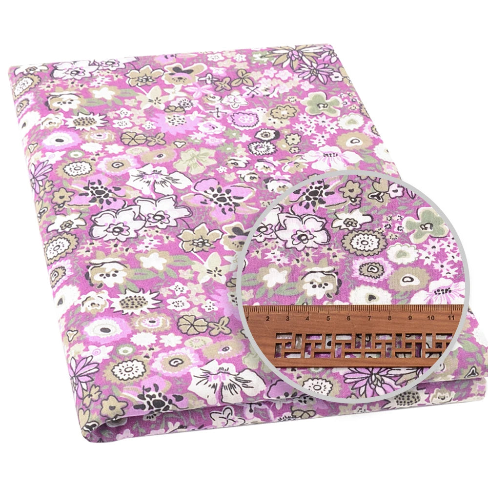 100% Cotton Fabric Pink Purple Pattern Floral Plain Printed Patchwork Cloth DIY Handmade Sewing fabrics in The Meter Needlework