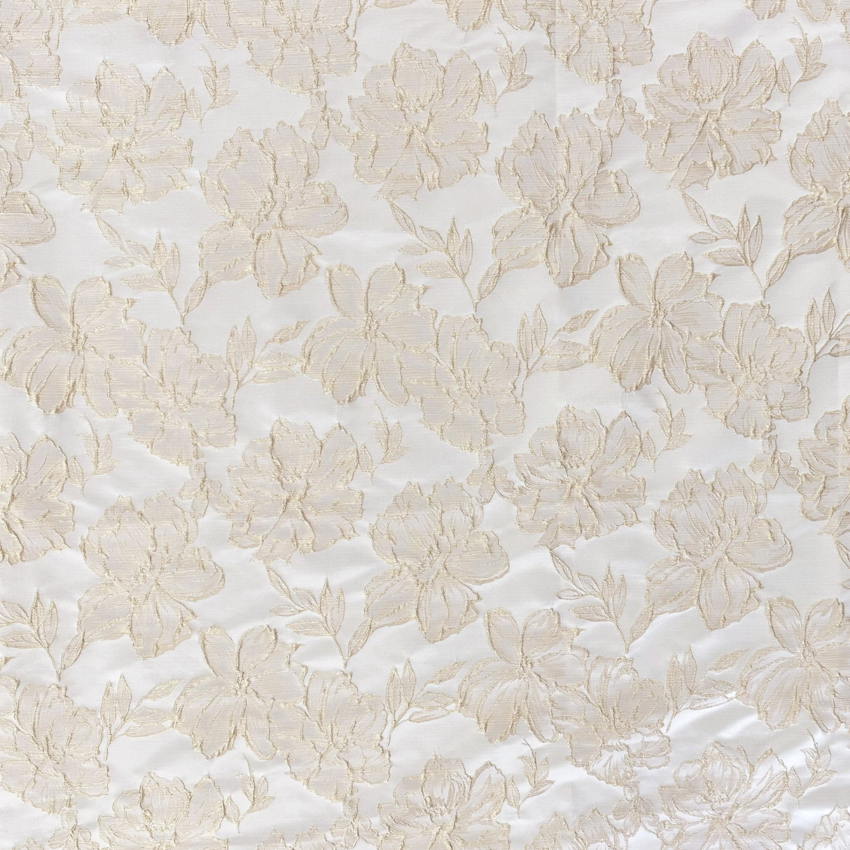 Haiden Shiny Floral Jacquard Polyester Fabric - White, Champagne, 55" Width (1 Yard)