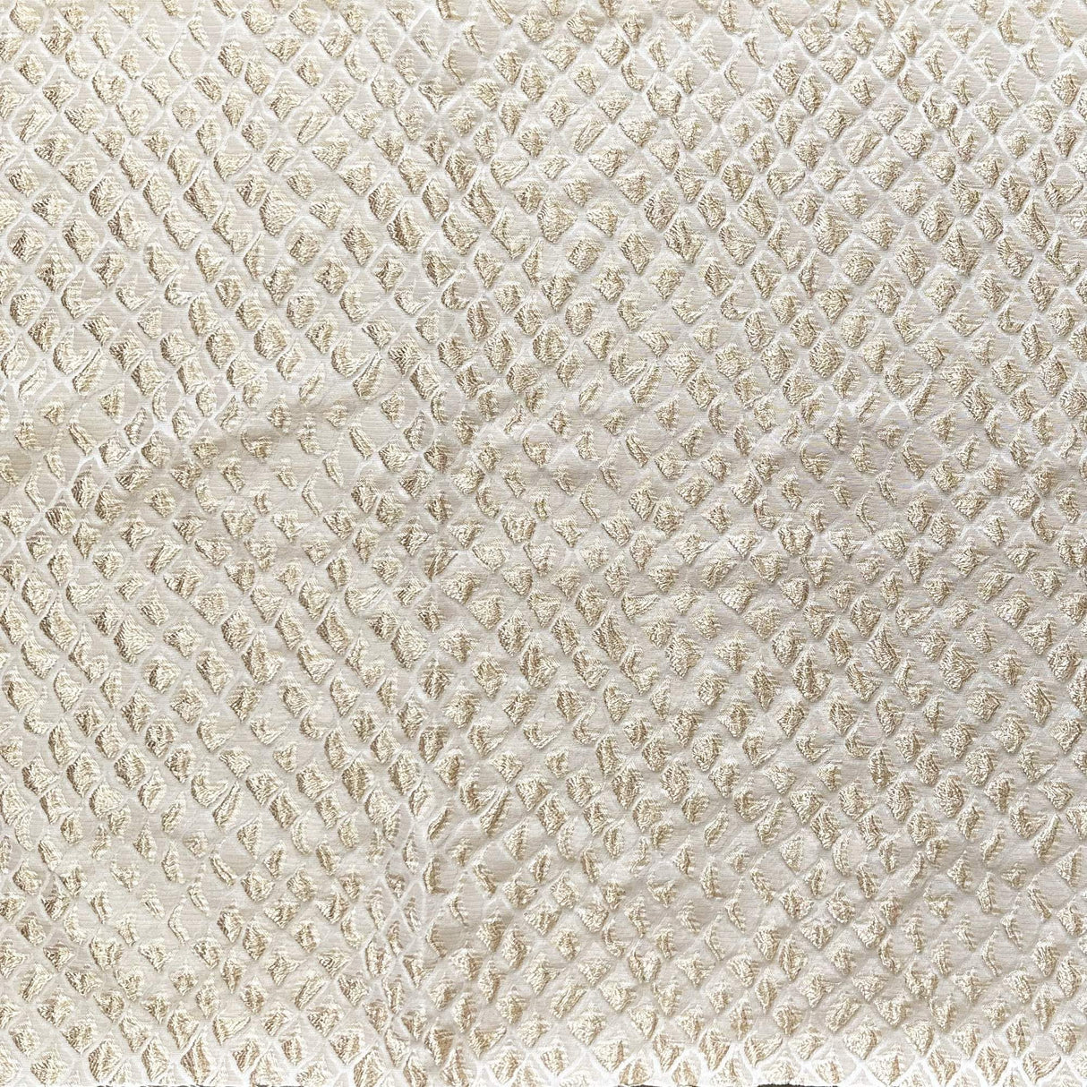 Halpern Polyester Fabric - Shiny Diamond Embossed Jacquard, White/Champagne, 55" Width (1 Yard)