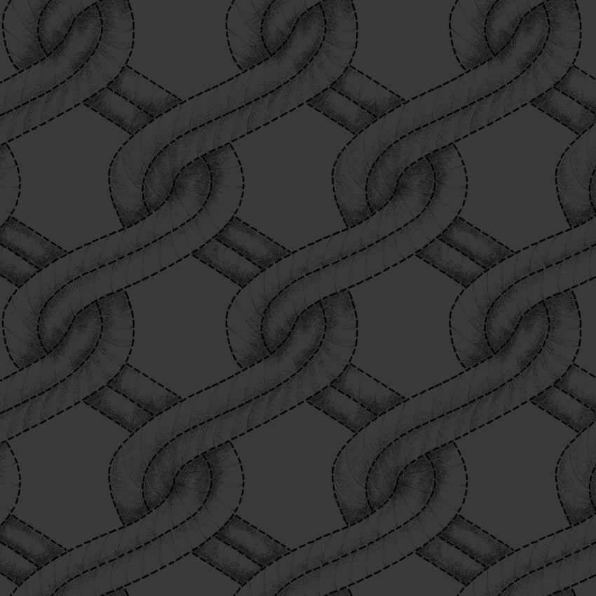 Cotton Wideback Fabric Charcoal/Black Twisted Rope Stitched Braid 108"