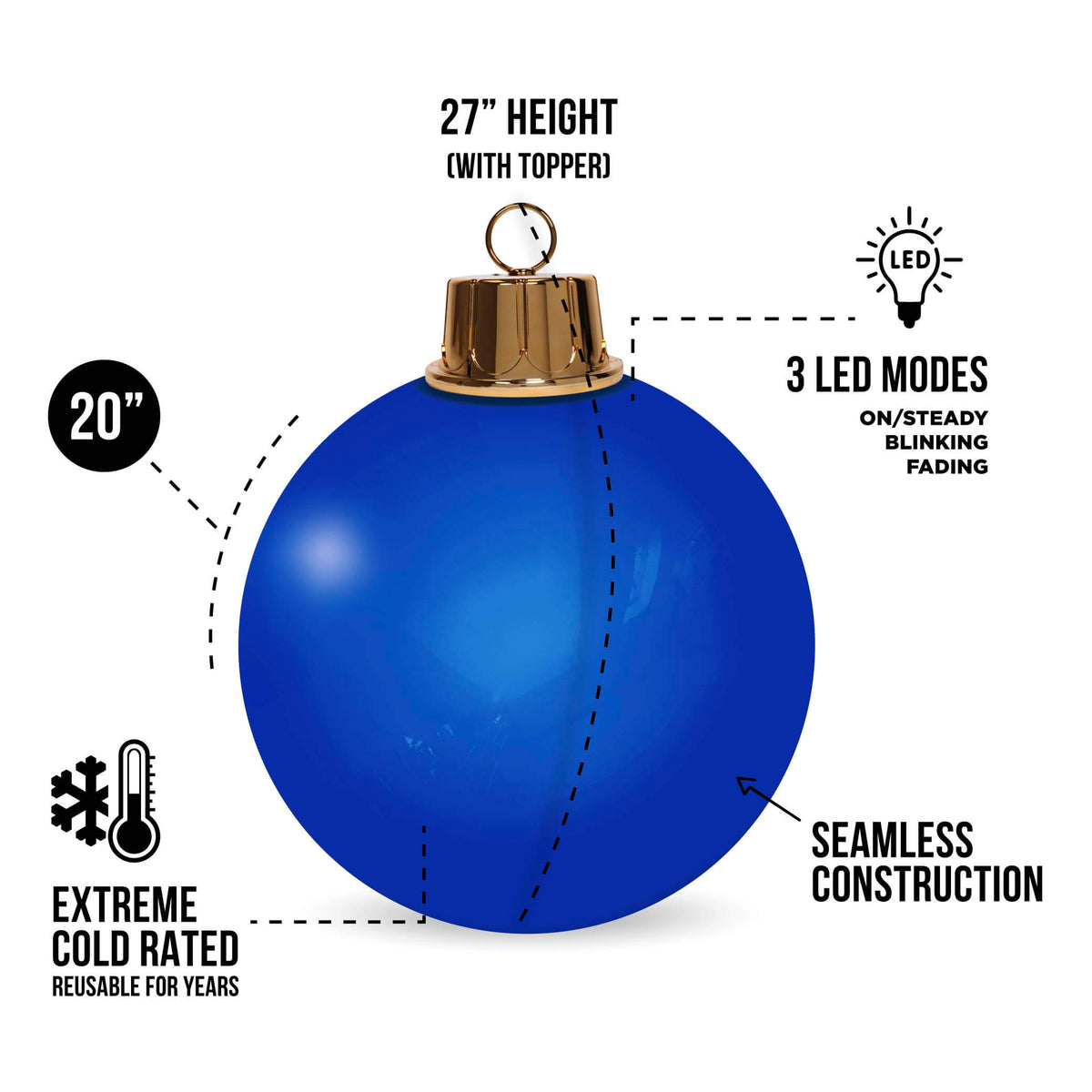 20" HoliGlow Inflatable LED Ornament - 20" Blue