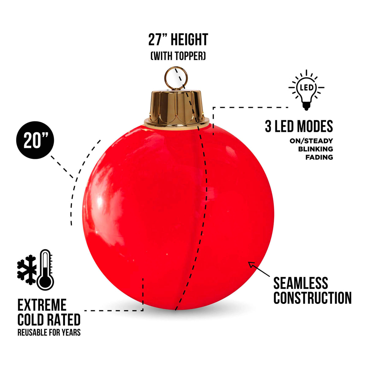 HoliGlow Inflatable LED Ornament - 20" Red