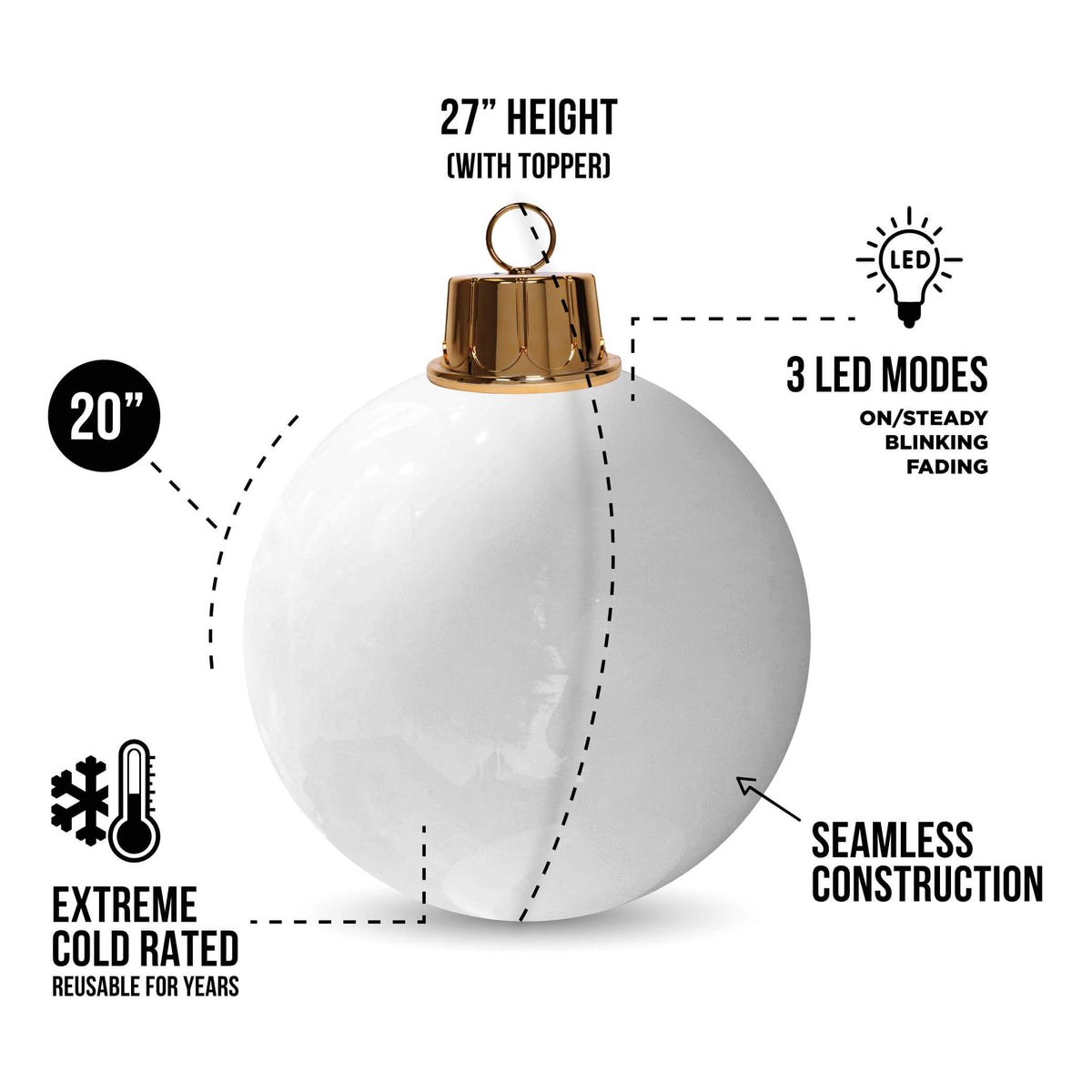 HoliGlow Inflatable LED Ornament - 20" White