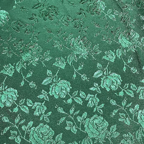 Hunter Green Rose Floral Jacquard Satin Fabric - Hunter Green Rose Floral Jacquard, 60" Width