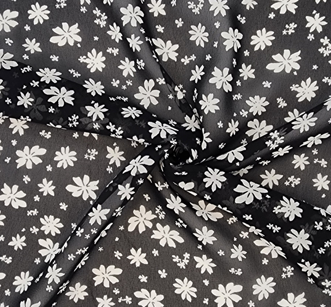 Hi Multi Chiffon 1D1341 Polyester Fabric - Black/Ivory, 58/60" Width
