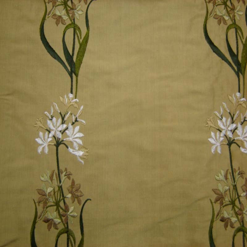Honora Floral Embroidered Silk Fabric - Brass, Cafe, Fawn, Oyster, Red, Sage, Taupe, 54" Width (1 Yard)