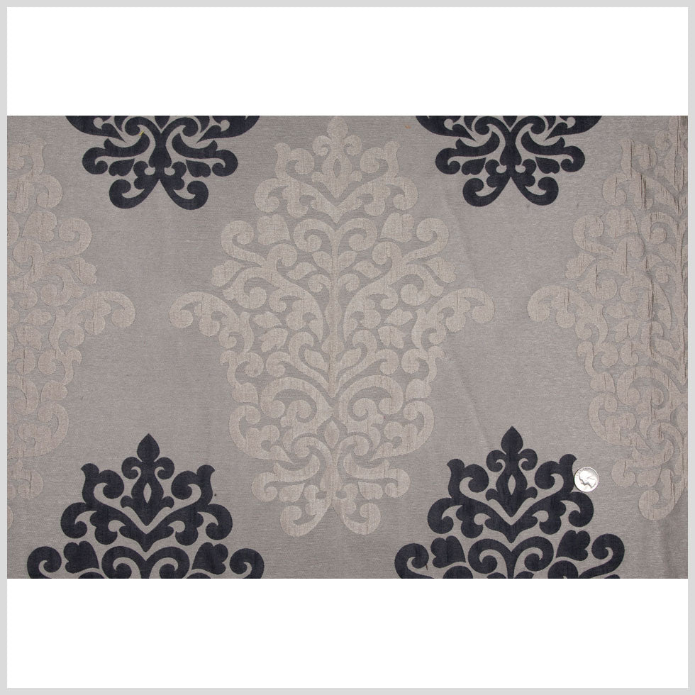 Ivory/Dirty Beige/Charcoal Damask Brocade