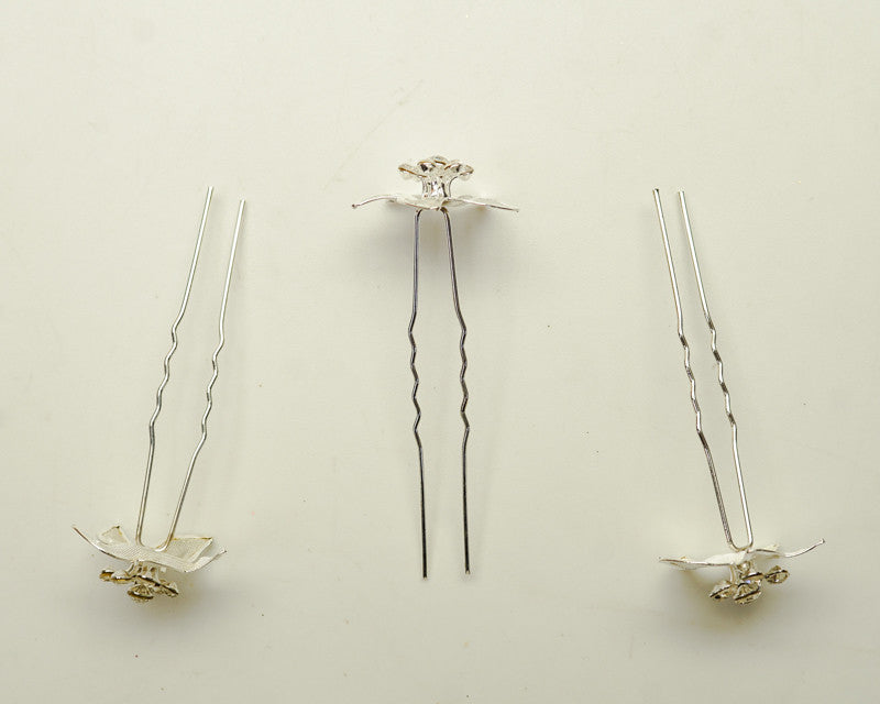 Silver Rhinestone Flower Hair Pins Metal Bobby Pins 72 Pack