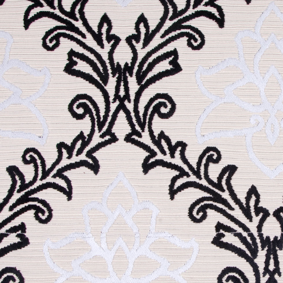 Black/White/ Beige Floral Chenille