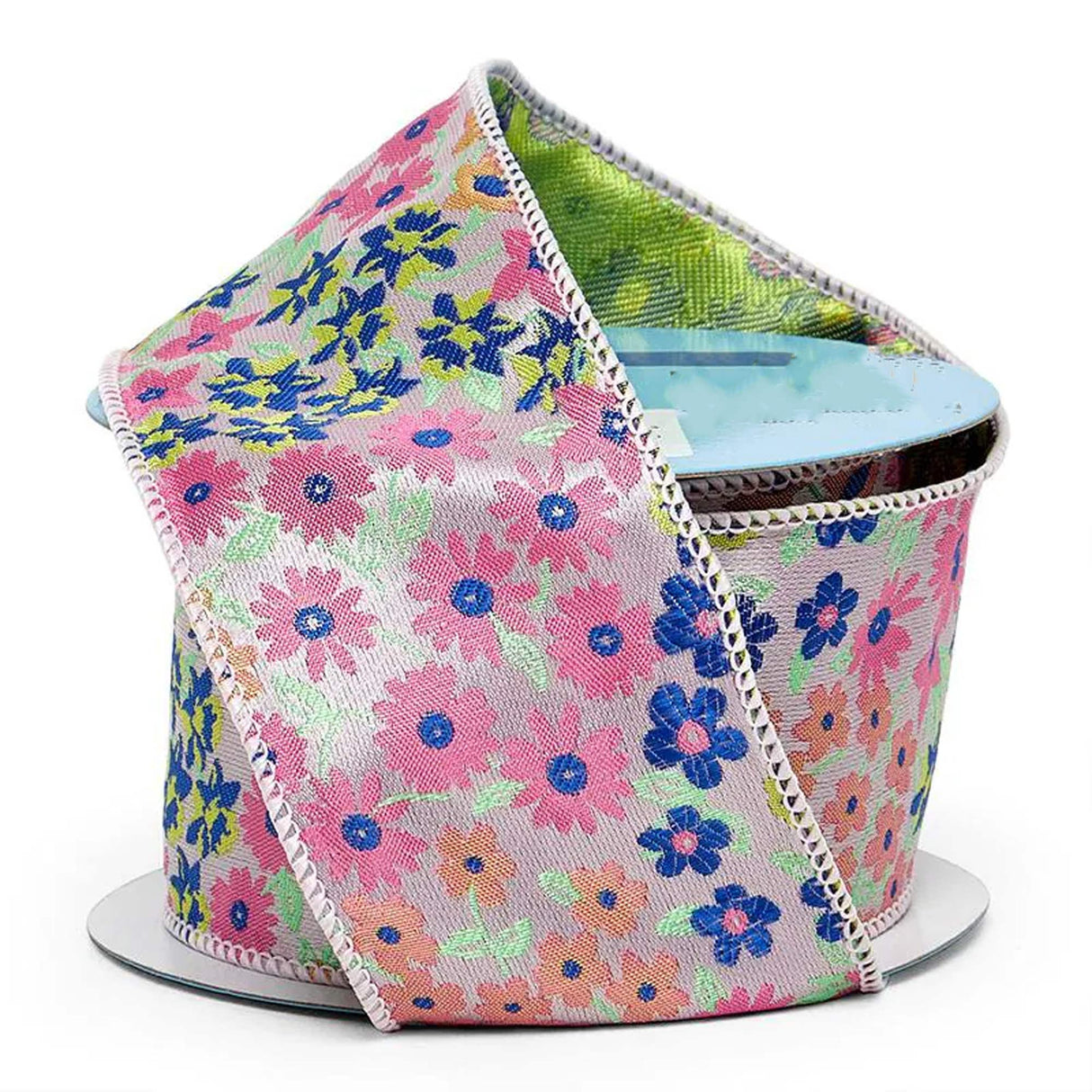 Daisy Floral Fabric Wired Ribbon 2 1/2 '' X 10 yd Light Pink Color 1 / roll