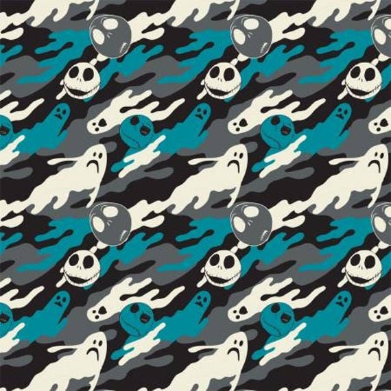 Quilting Cotton Nightmare Before Christmas Jack Skellington Teal Ghostly Cotton Fabric