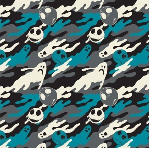 Quilting Cotton Nightmare Before Christmas Jack Skellington Teal Ghostly Cotton Fabric