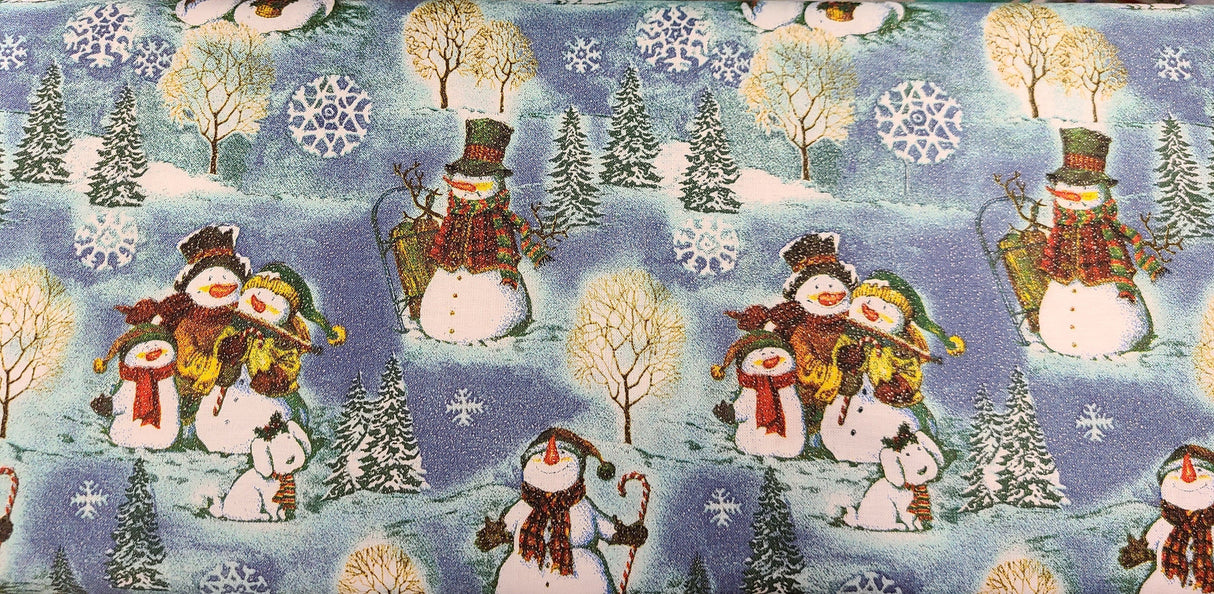 Quilting Cotton Happy Snowman Family on Blue Timeless Treasures