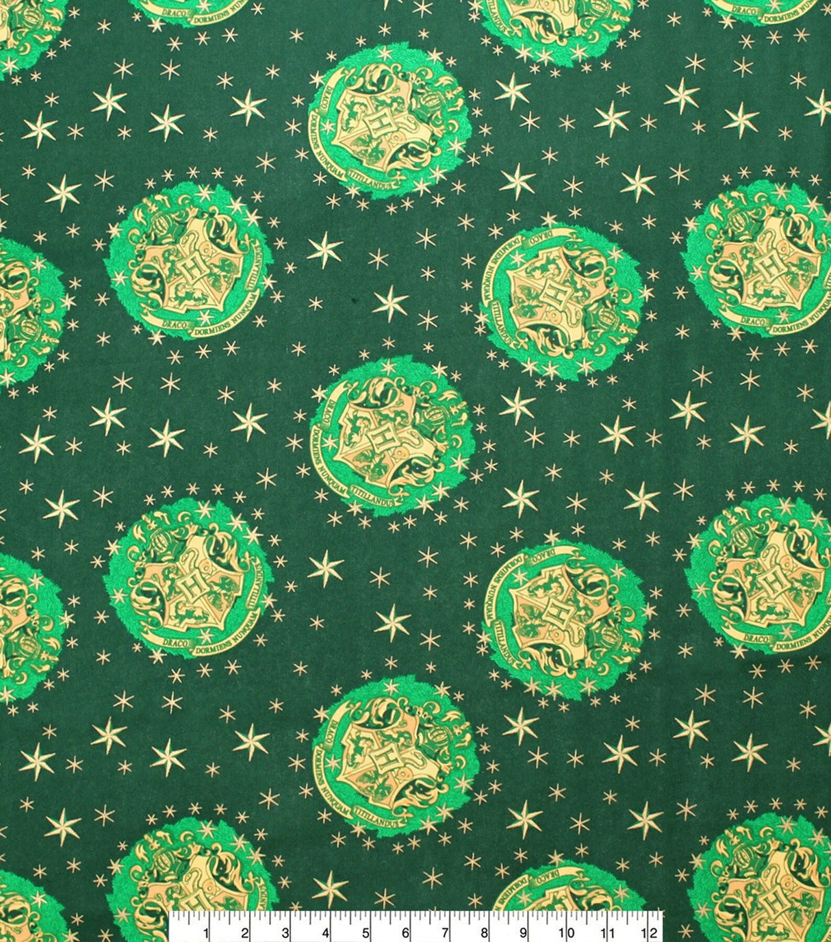 Quilting Cotton Harry Potter Metallic Crest Happy Christmas