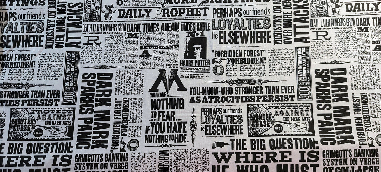 Quilting Cotton Harry Potter The Daily Prophet 100% Cotton