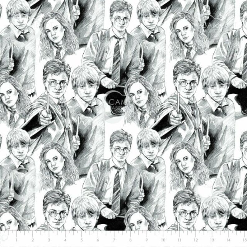 Quilting Cotton Harry Potter Sketch Hermione Ron