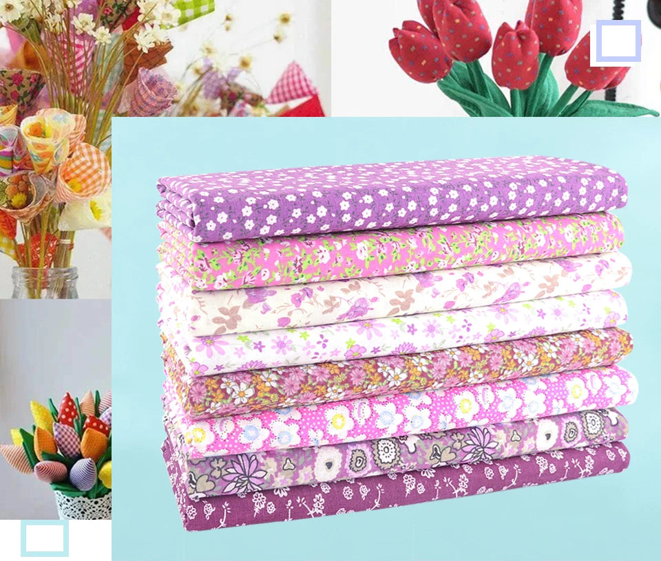 100% Cotton Fabric Pink Purple Pattern Floral Plain Printed Patchwork Cloth DIY Handmade Sewing fabrics in The Meter Needlework