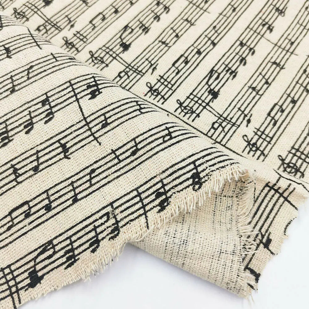 1PC Classic Black Musical Note Music Staff Printed Cotton Linen Fabric Sewing For DIY Craft Clothing Tablecloth Cushion Material