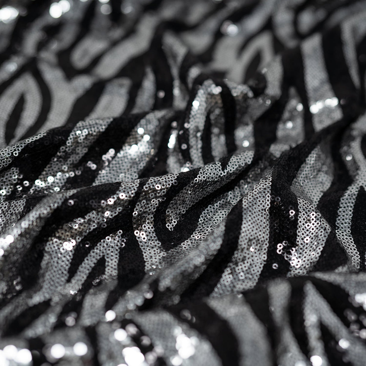 Zebra Glitz Polyester Spandex Sequin Fabric - Zebra Pattern, 56" Width (1 Yard)