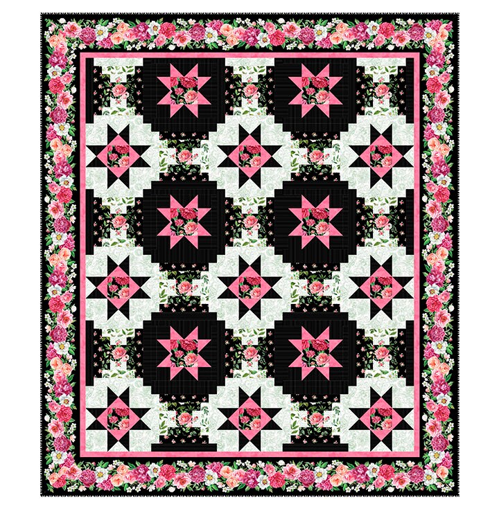 Quilting Cotton Blush Collection Leaf Toss Black Green 100% Cotton Northcott