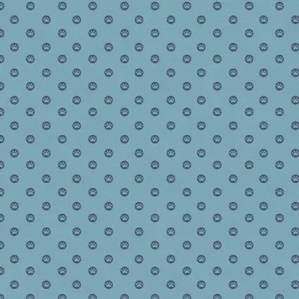 Cotton Print Here Kitty Kitty Polka Paws Blue Fabric