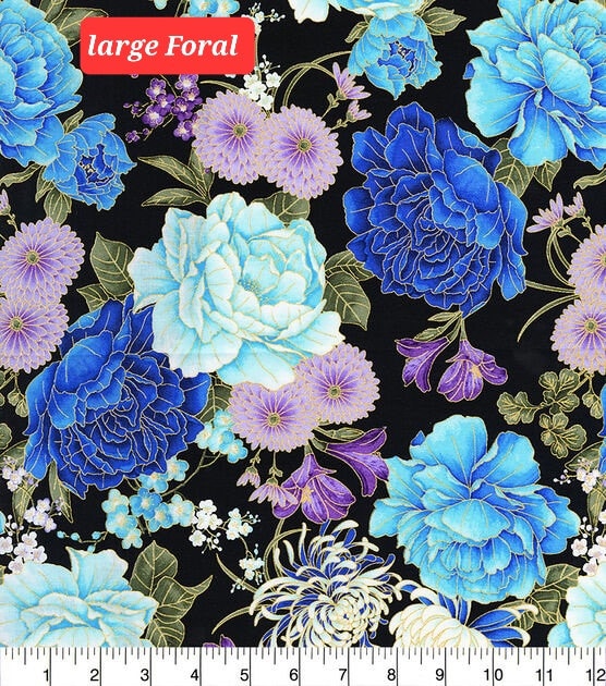 Quilting Cotton Hi Fashion Metallic Floral Timeless Treasures