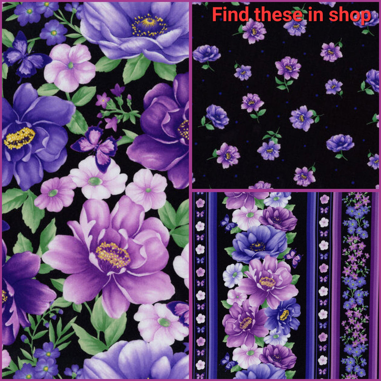 Quilting Cotton Dahlia Purple Small Floral 100% Cotton