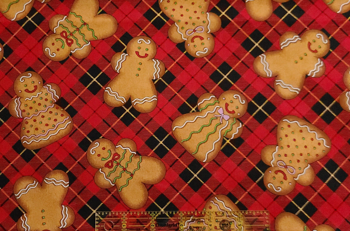 Quilting Cotton Gingerbread Cookies Plaid Christmas Fabric