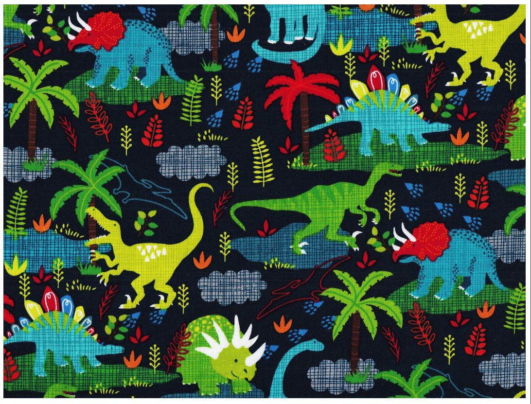 Quilting Cotton Navy Dinos 100% Cotton Fabric