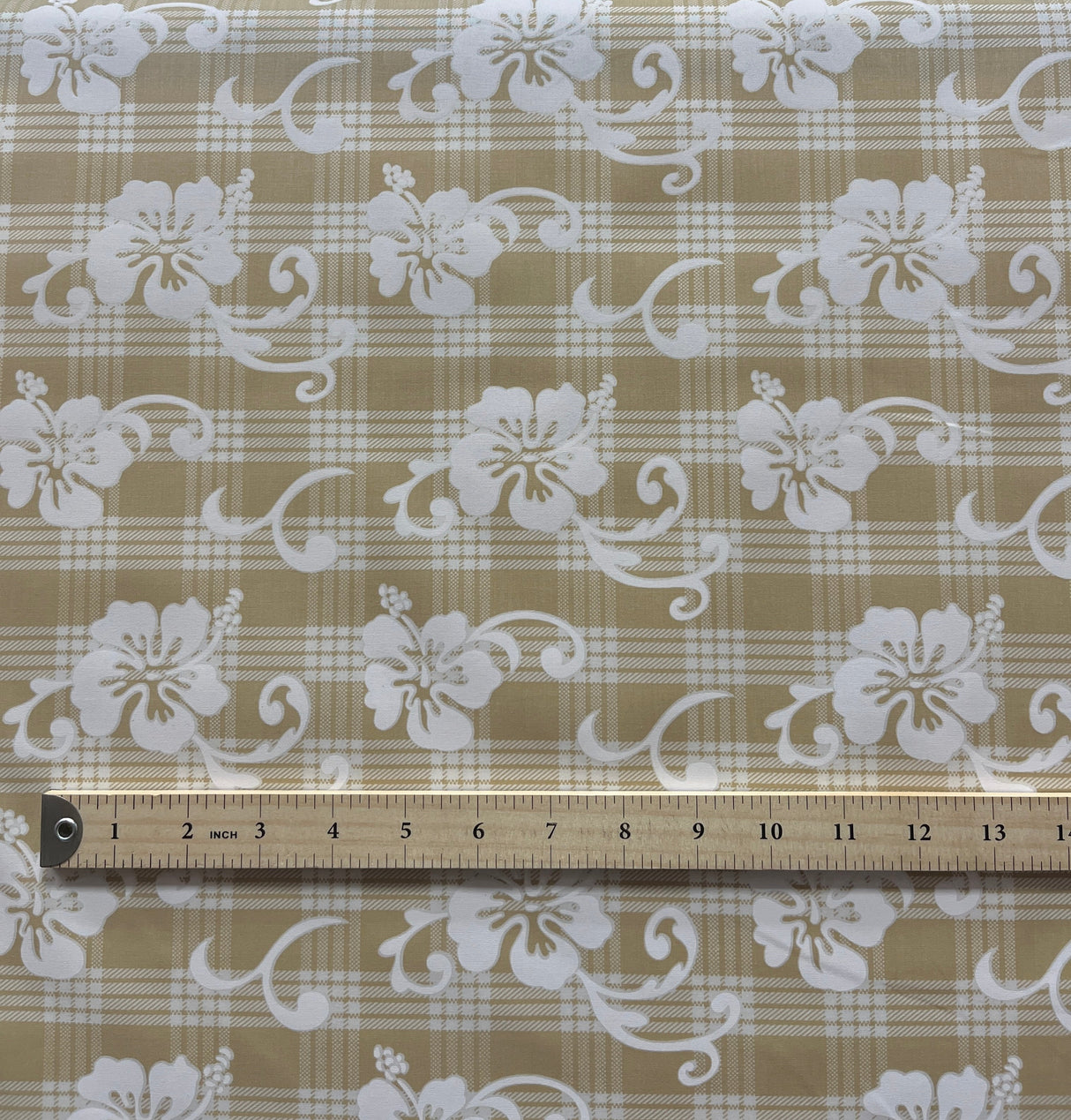 Hibiscus Palaka Cotton Fabric - Hibiscus Floral Palaka Check, 45" Width (1 Yard)
