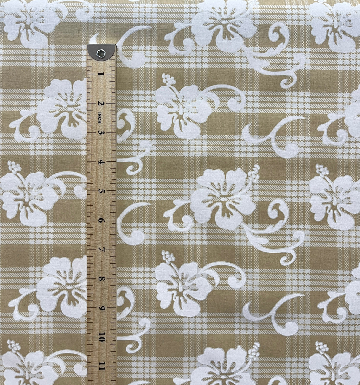 Hibiscus Palaka Cotton Fabric - Hibiscus Floral Palaka Check, 45" Width (1 Yard)