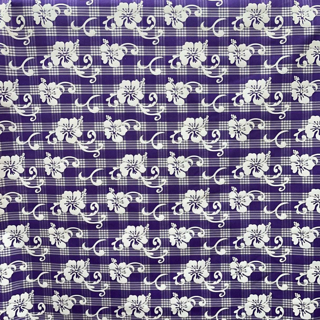 Hibiscus Palaka Cotton Fabric - Hibiscus Floral Palaka Check, 45" Width (1 Yard)
