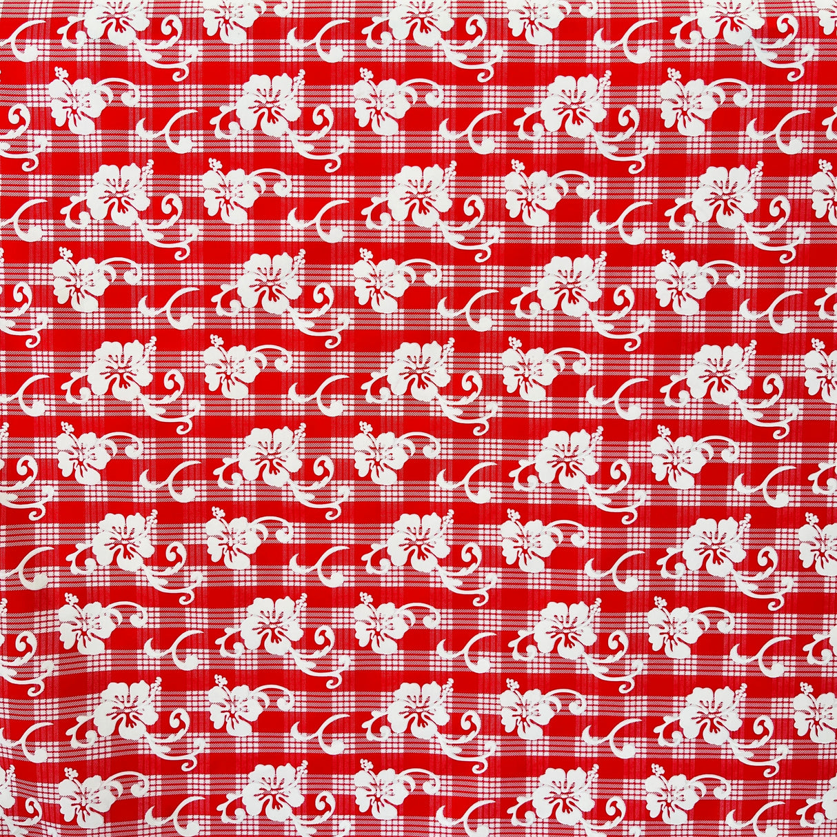 Hibiscus Palaka Cotton Fabric - Hibiscus Floral Palaka Check, 45" Width (1 Yard)