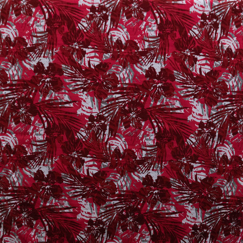 Hibiscus Palm Watercolor Design Cotton Light Barkcloth Fabric - Watercolor Tropical Floral Print, 45" Width (1 Yard)