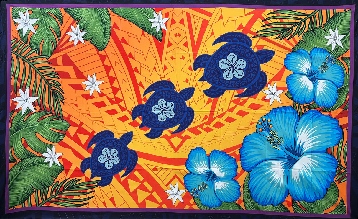 Hibiscus Plumeria Assortment Polyester Fabric - Tropical Floral, 70" L X 43" W (1 Piece)