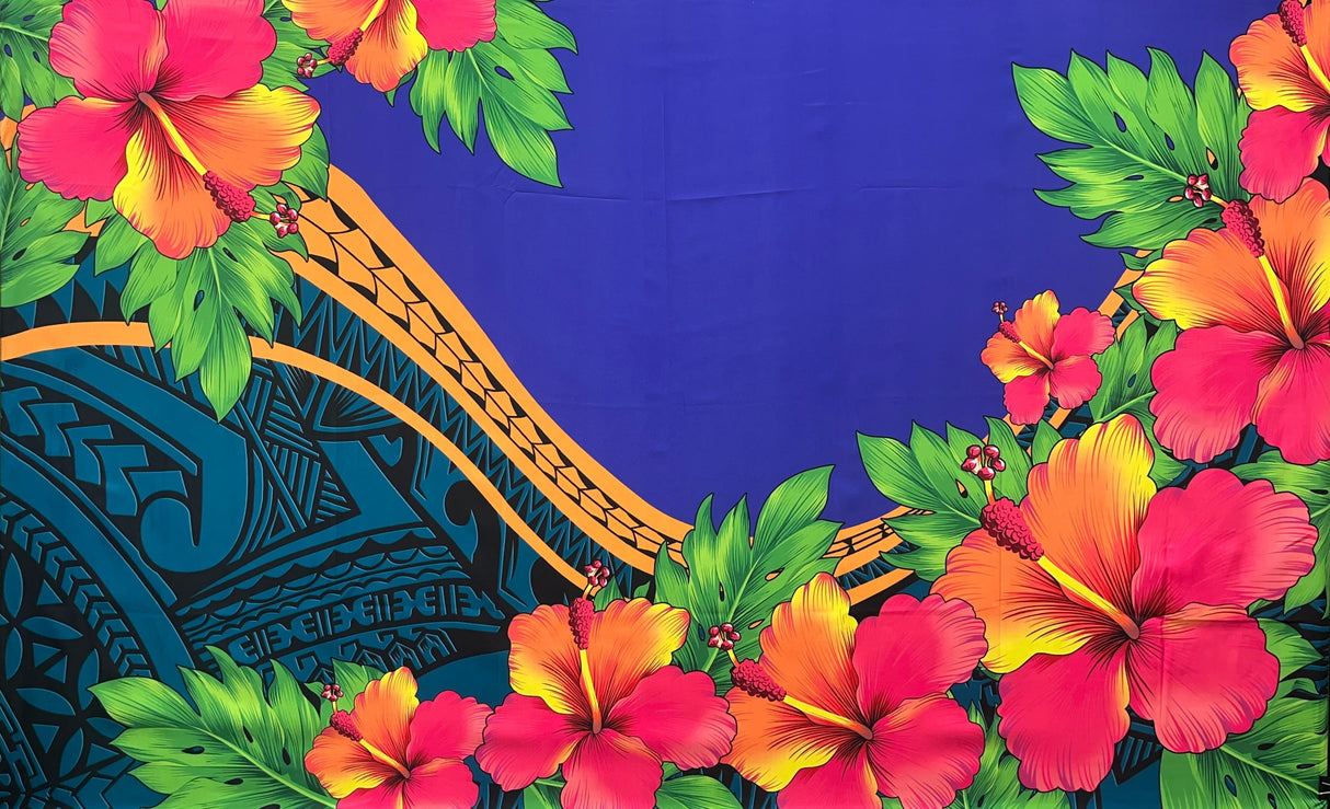 Hibiscus Plumeria Assortment Polyester Fabric - Tropical Floral, Polynesian Print, 70" L x 43" W (1 Piece)