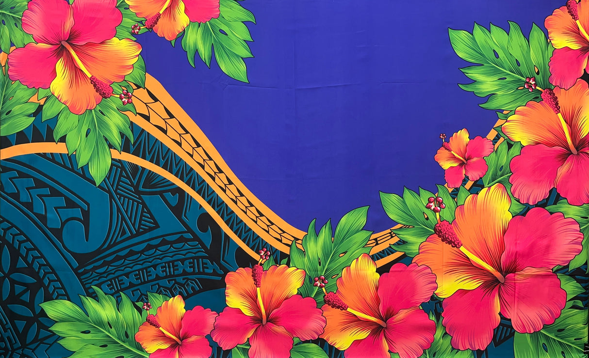 Hibiscus Plumeria Assortment Polyester Fabric - Tropical Floral, 70" L X 43" W (1 Piece)
