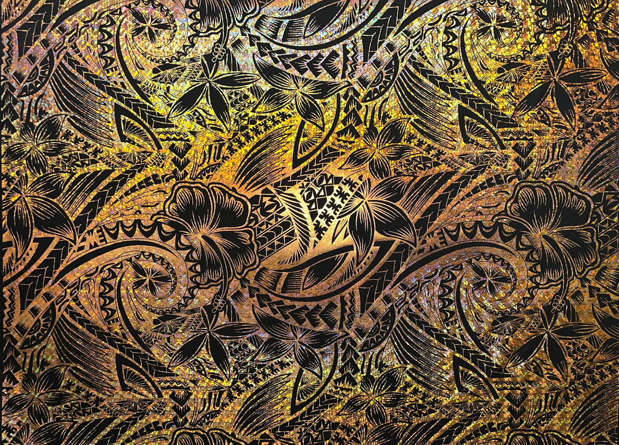 Polyester Foil Fabric Hibiscus Plumeria Polynesian Tattoo