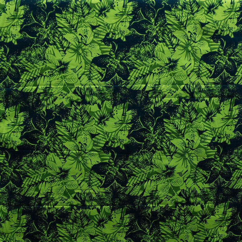 Hibiscus Plumeria Tropical Leaves Cotton Light Barkcloth Fabric - Hibiscus And Plumeria Floral Tropical Leaves Print, 36" X 45" (1 Yard)