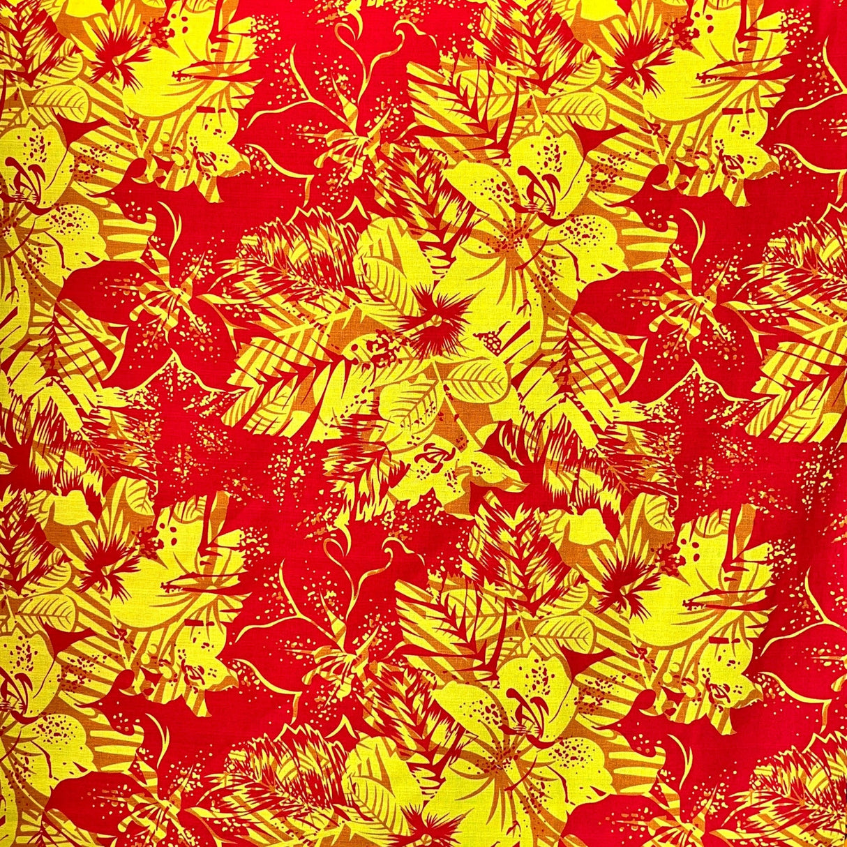 Hibiscus Plumeria Tropical Leaves Cotton Light Barkcloth Fabric - Ivory, Green, Fuchsia, Orange, Turquoise & Purple, 36" X 45" (1 Yard)