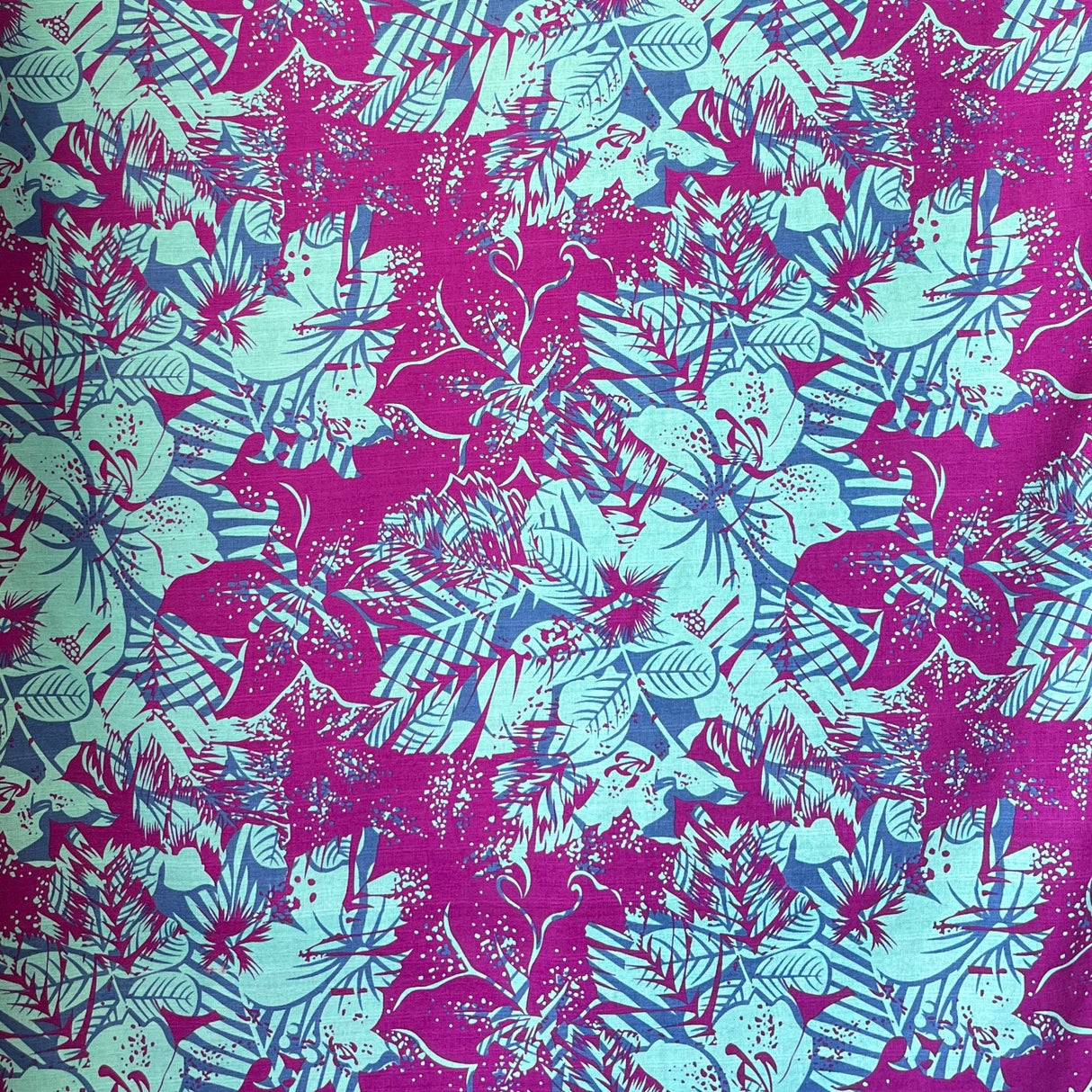 Hibiscus Plumeria Tropical Leaves Cotton Light Barkcloth Fabric - Hibiscus And Plumeria Floral Tropical Leaves Print, 36" X 45" (1 Yard)