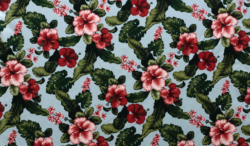 Hibiscus Plumeria W/ Monstera & Banana Leaf 100% Cotton Fabric - Tropical Floral, 56-58" Width (1 Yard)