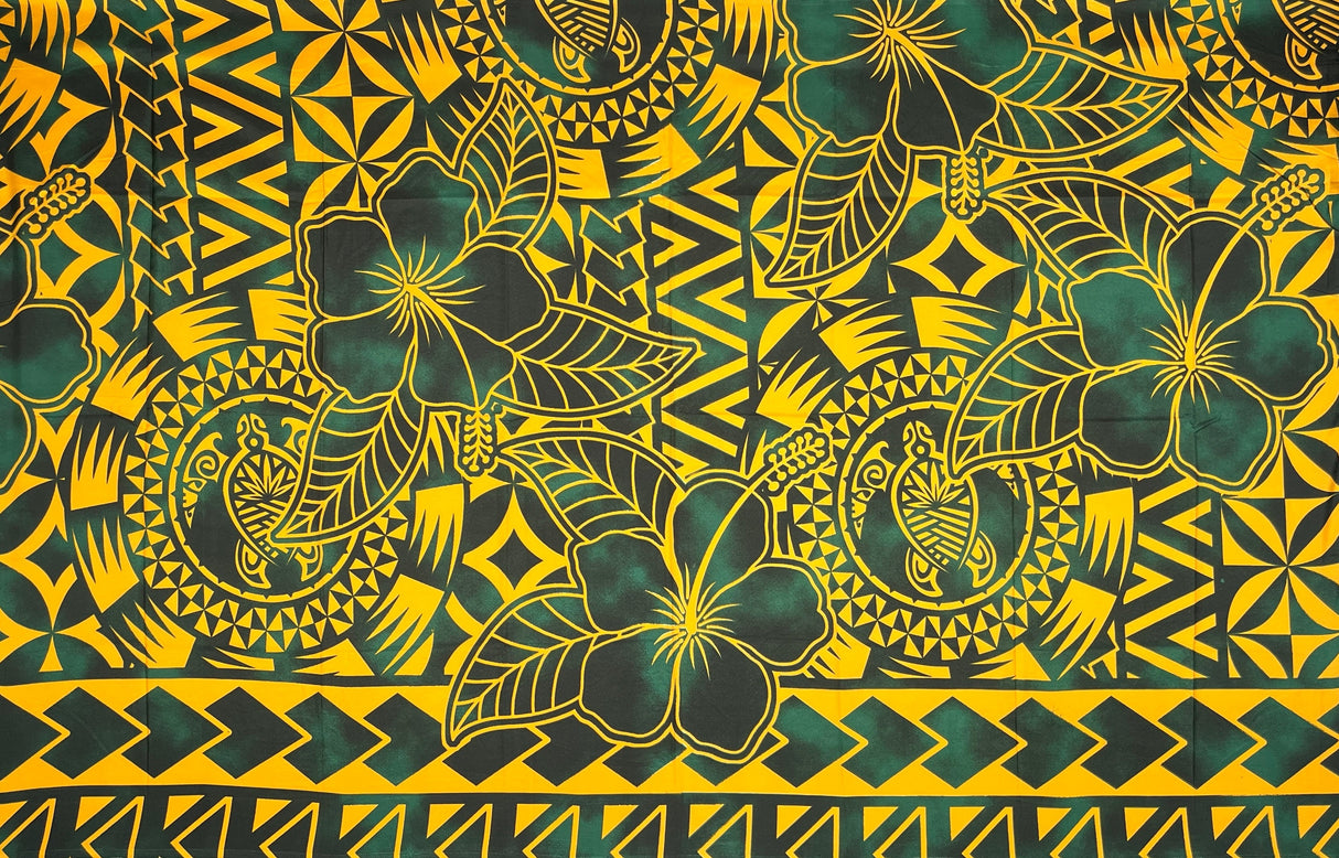 Hibiscus Sea Turtle Polyester Fabric - Polynesian Hibiscus And Sea Turtle Print, 72" L X 45" W (1 Sarong)