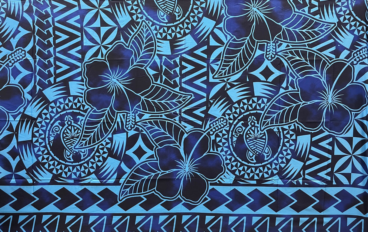 Hibiscus Sea Turtle Polyester Fabric - Hibiscus And Sea Turtle Print, 72" X 45" (1 Sarong)