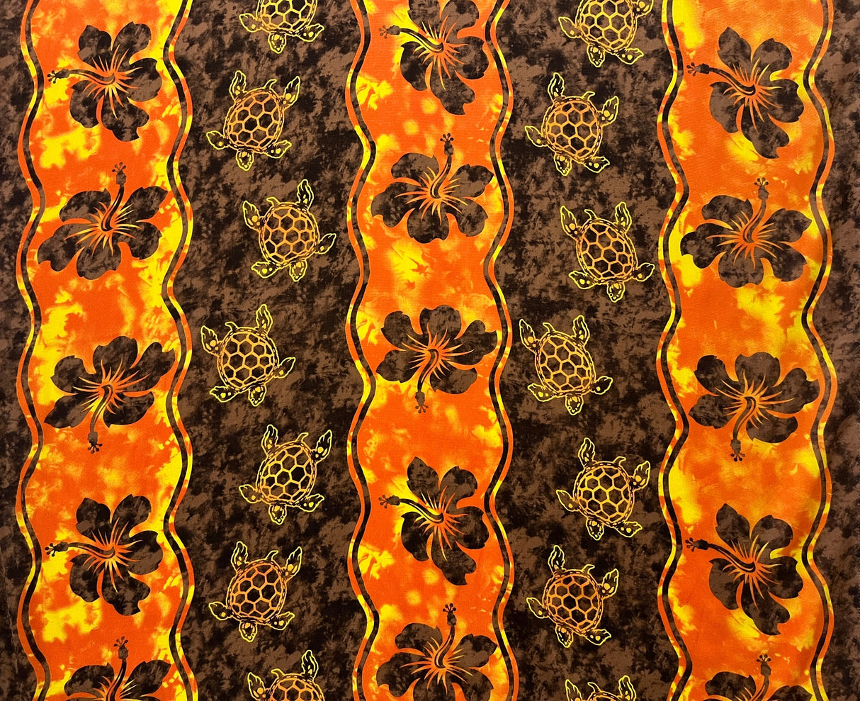 Hibiscus Sea Turtle Rayon Challis Fabric - Magenta And Lime Green, 36" X 45" (1 Yard)