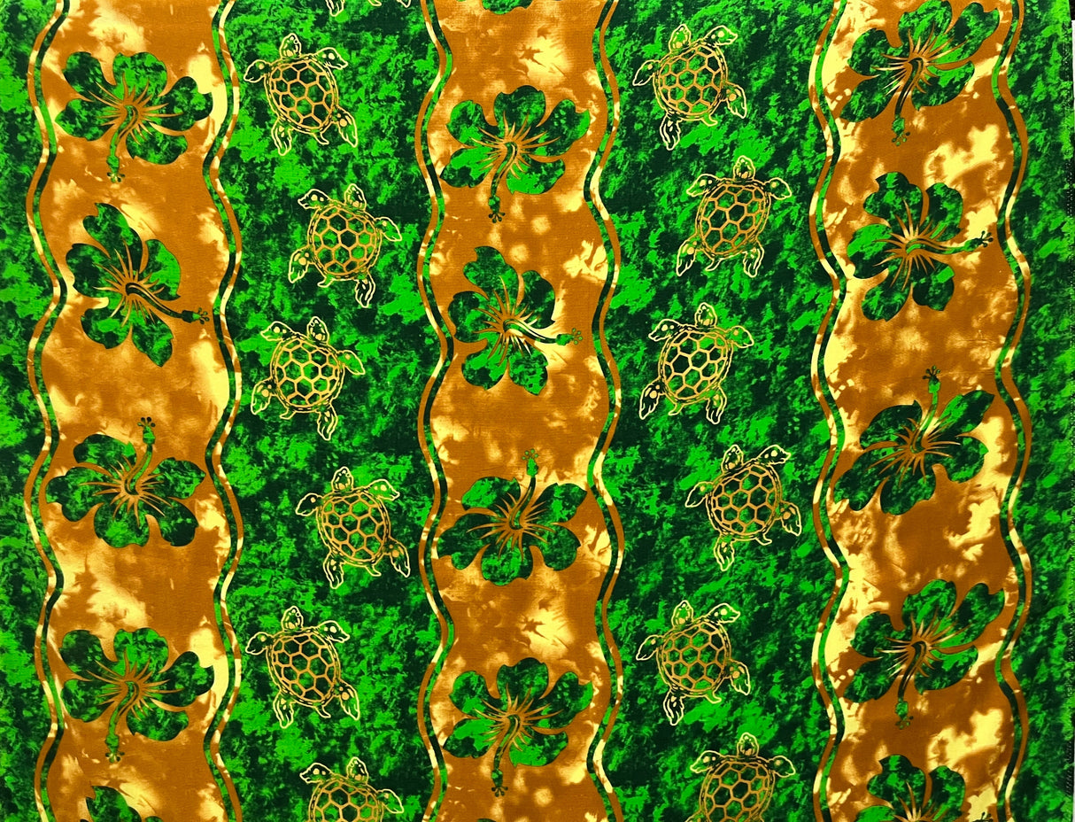 Hibiscus Sea Turtle Rayon Challis Fabric - Magenta And Lime Green, Brown And Orange, Blue Green And Orange, Green And Gold Brown, Royal Blue And Cedar, 36" X 45" (1 Yard)